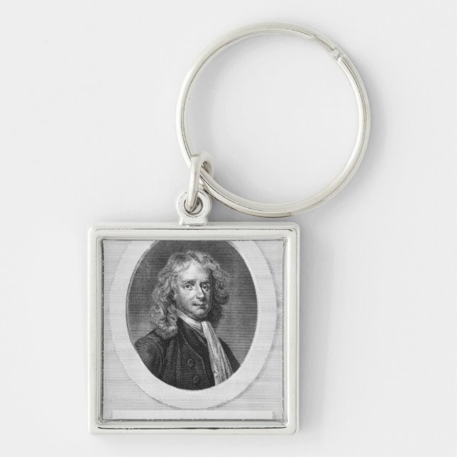 Porträtt av herr Isaac Newton Fyrkantig Silverfärgad Nyckelring (Framsidan)