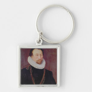 Porträtt av herr John Hawkins 1581 Fyrkantig Silverfärgad Nyckelring