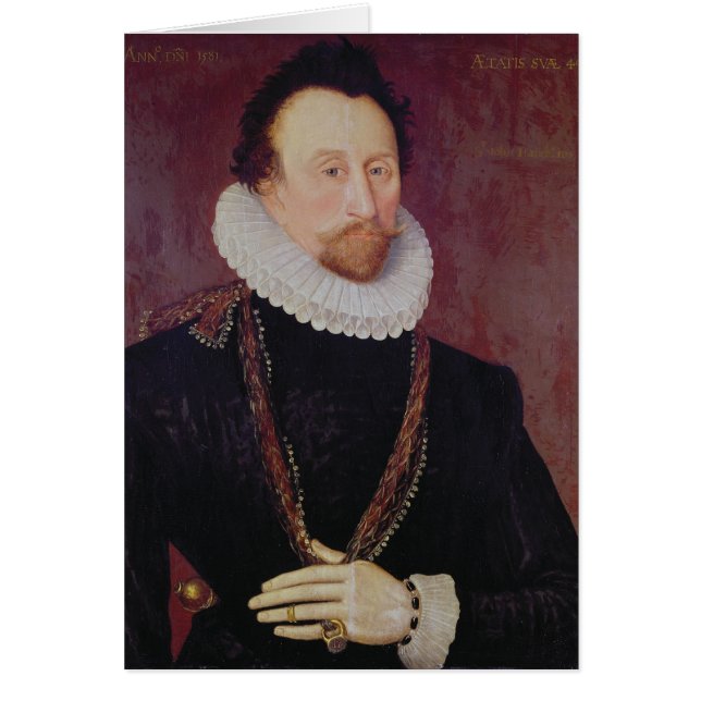 Porträtt av herr John Hawkins 1581 Hälsningskort (Framsidan)