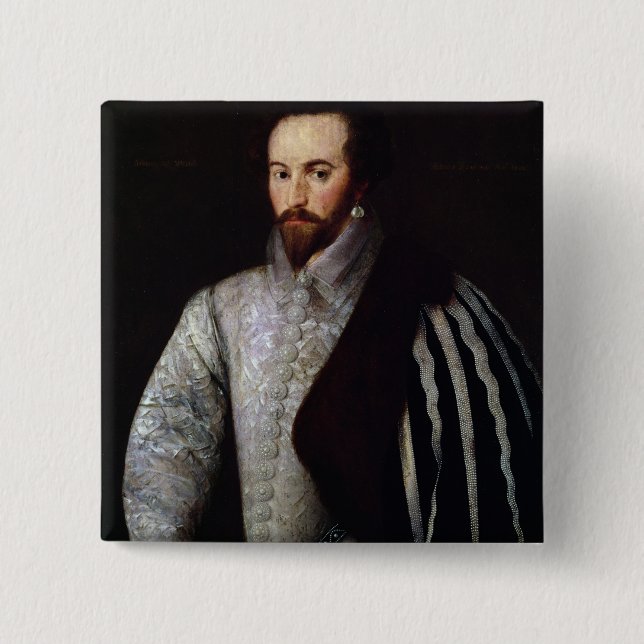 Porträtt av herr Walter Raleigh 1588 Knapp (Framsida)