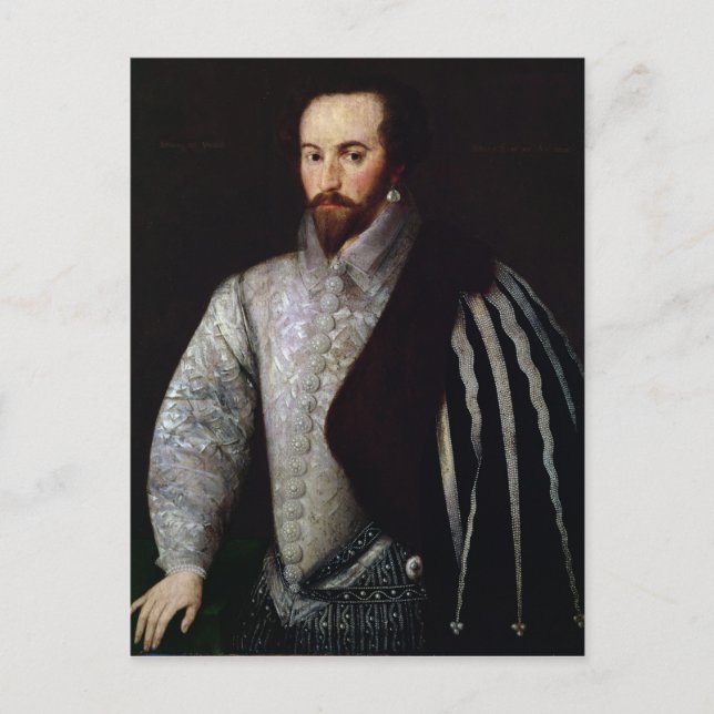 Porträtt av herr Walter Raleigh 1588 Vykort (Framsida)