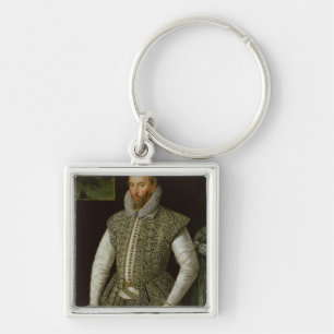 Porträtt av herr Walter Raleigh, 1598 Fyrkantig Silverfärgad Nyckelring