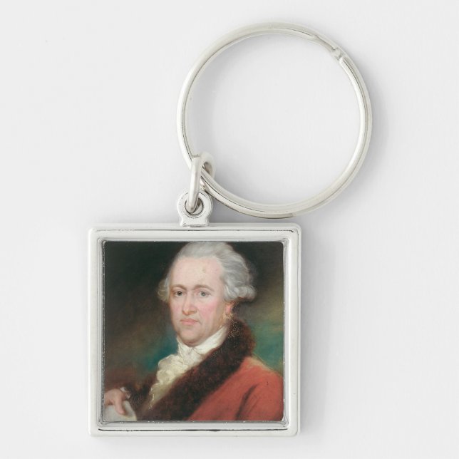 Porträtt av herr William Herschel c.1795 Fyrkantig Silverfärgad Nyckelring (Framsidan)
