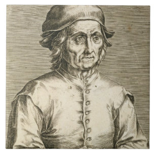 Porträtt av Hieronymus Bosch (c.1450-1516) Kakelplatta