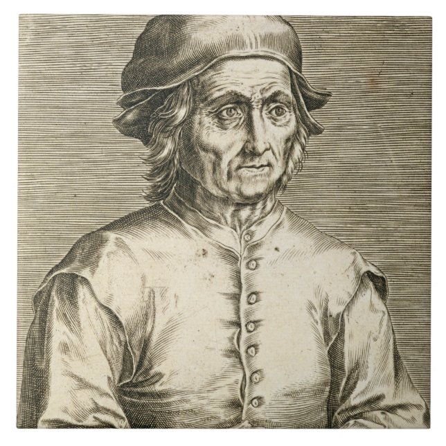 Porträtt av Hieronymus Bosch (c.1450-1516) Kakelplatta (Framsidan)