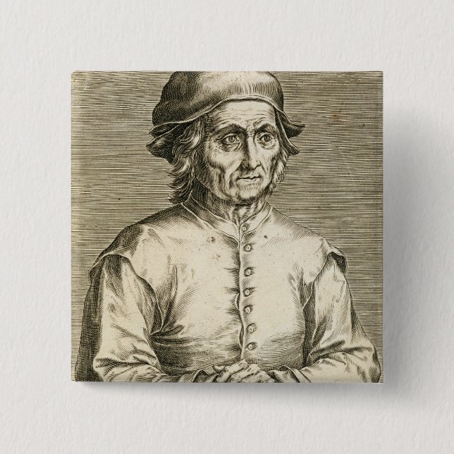 Porträtt av Hieronymus Bosch (c.1450-1516) Knapp (Framsida)