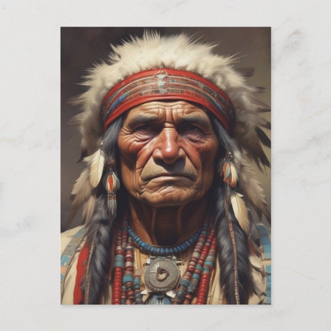 Porträtt av indianhövdingen Geronimo krigare Vykort (Framsida)