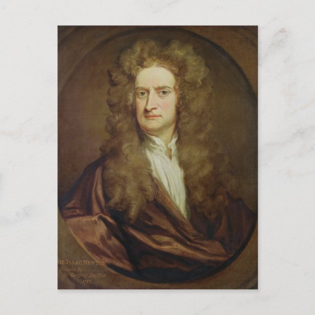 Porträtt av Isaac Newton 1702 Vykort (Framsida)
