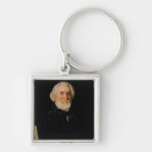 Porträtt av Ivan S. Turgenev, 1879 Fyrkantig Silverfärgad Nyckelring (Framsidan)
