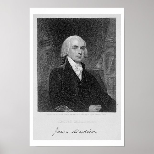 Porträtt av James Madison, graverad av William A. Poster (Framsidan)