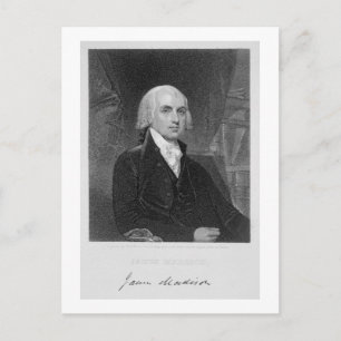 Porträtt av James Madison, graverad av William A. Vykort