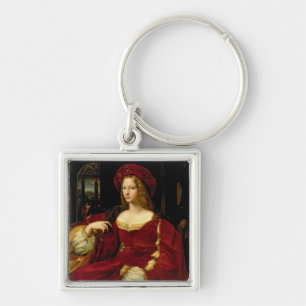 Porträtt av Jeanne av den Aragon (c.1500-77) frun Fyrkantig Silverfärgad Nyckelring