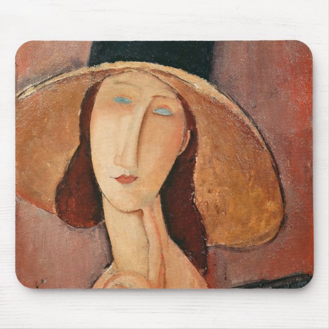 Porträtt av Jeanne Hebuterne i en stor hatt Musmatta (Framsidan)