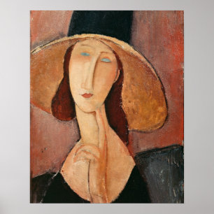 Porträtt av Jeanne Hebuterne i en stor hatt Poster