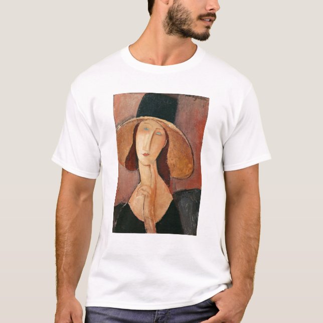 Porträtt av Jeanne Hebuterne i en stor hatt T-shirt (Framsida)