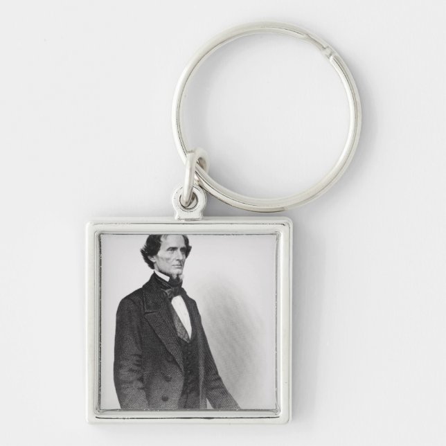 Porträtt av Jefferson Davis Fyrkantig Silverfärgad Nyckelring (Framsidan)
