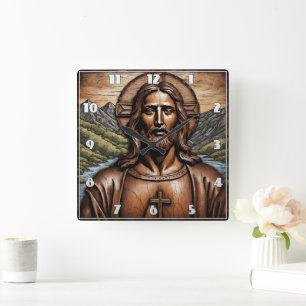 Porträtt av Jesus Amid Nature Fyrkantig Klocka