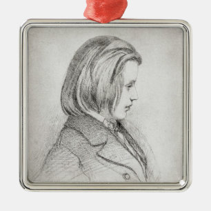 Porträtt av Johanes Brahms åldrades tjugo, 1853 Julgransprydnad Metall