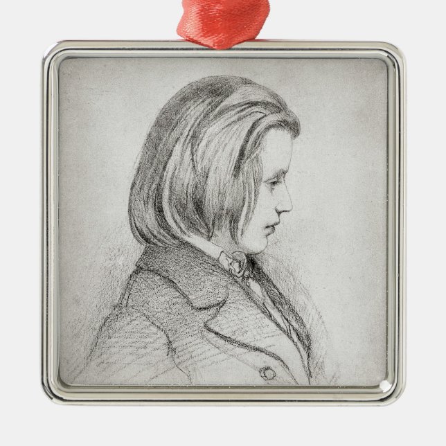 Porträtt av Johanes Brahms åldrades tjugo, 1853 Julgransprydnad Metall (Framsidan)