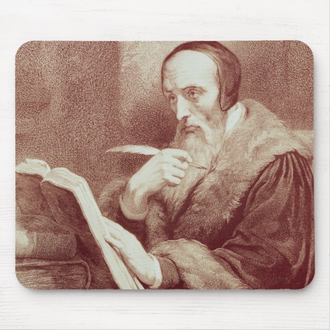 Porträtt av John Calvin (1509-1564) (gravyr) Musmatta (Framsidan)