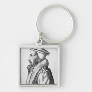 Porträtt av John Calvin åldrades 53, 1564 Fyrkantig Silverfärgad Nyckelring