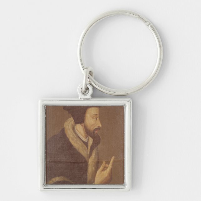 Porträtt av John Calvin Fyrkantig Silverfärgad Nyckelring (Framsidan)