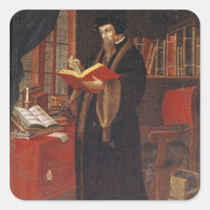 Porträtt av John Calvin Fyrkantigt Klistermärke