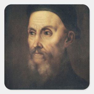 Porträtt av John Calvin Fyrkantigt Klistermärke