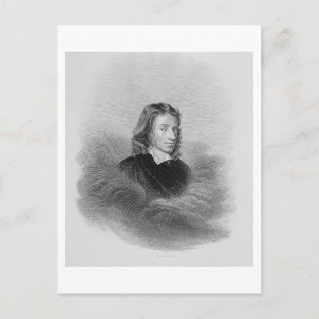 Porträtt av John Milton (1608-74) graverad av Vykort (Framsida)