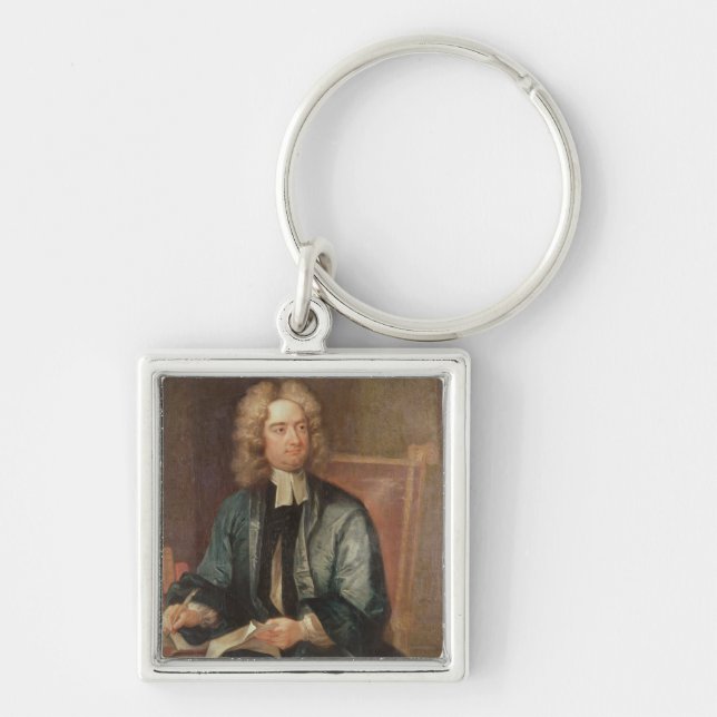 Porträtt av Jonathan Swift c.1718 Fyrkantig Silverfärgad Nyckelring (Framsidan)