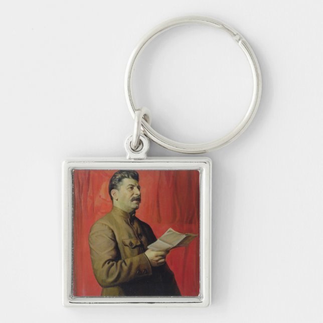 Porträtt av Josif Stalin, 1933 Fyrkantig Silverfärgad Nyckelring (Framsidan)