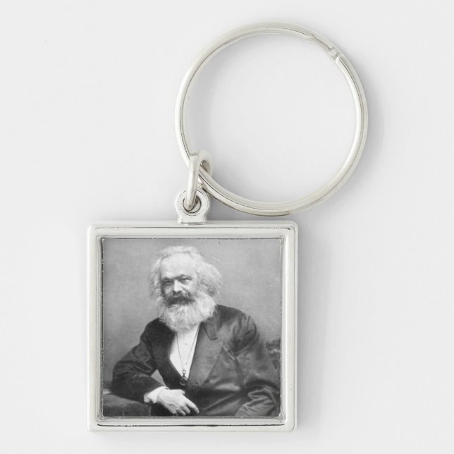 Porträtt av Karl Marx Fyrkantig Silverfärgad Nyckelring (Framsidan)