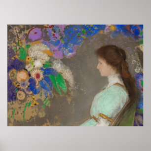 Porträtt av kvinna med blommor av Odilon Redon Poster