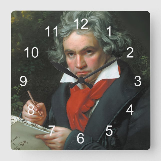 Porträtt av Ludwig von Beethoven Fyrkantig Klocka (Framsida)