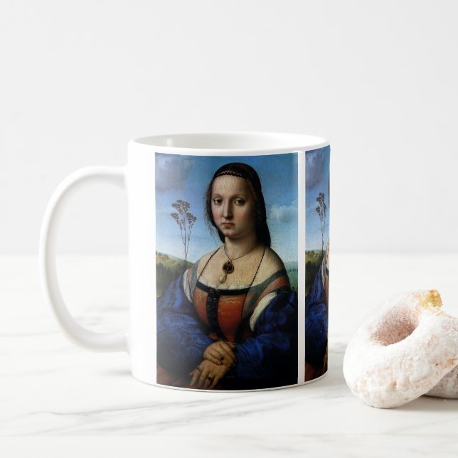 Porträtt av Maddalena Doni av Raphael Sanzio Kaffemugg (Med munk)
