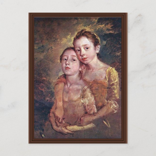 Porträtt av målarens döttrar med katt vykort (Framsida)