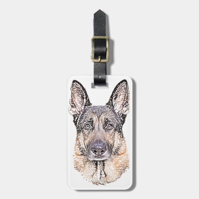 Porträtt av Man's Best Friend German Shepherd Hund Bagagebricka (Vertikal Framsida)