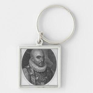 Porträtt av Michel de Montaigne Fyrkantig Silverfärgad Nyckelring