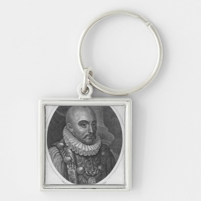 Porträtt av Michel de Montaigne Fyrkantig Silverfärgad Nyckelring (Framsidan)