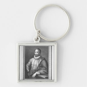 Porträtt av Miguel de Cervantes Saavedra Fyrkantig Silverfärgad Nyckelring