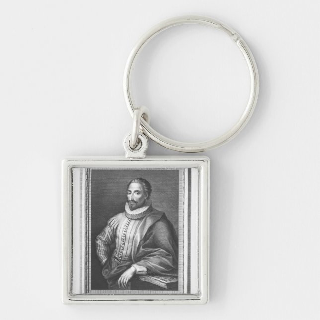 Porträtt av Miguel de Cervantes Saavedra Fyrkantig Silverfärgad Nyckelring (Framsidan)