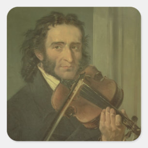 Porträtt av Niccolo Paganini Fyrkantigt Klistermärke