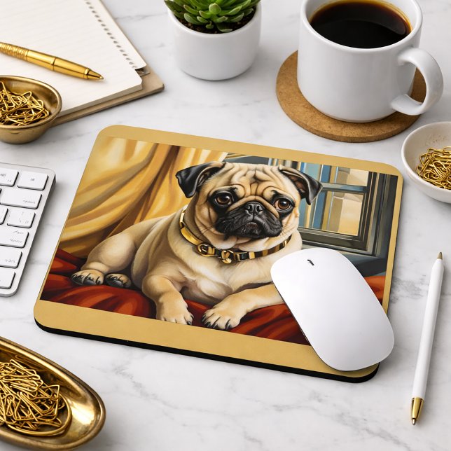 Porträtt av Pug Hund Pug Ägarpresenter Musmatta (Skapare uppladdad)