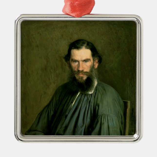 Porträtt av räkningsleven Nikolaevich Tolstoy 1873 Julgransprydnad Metall (Framsidan)