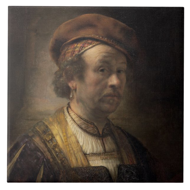 Porträtt av Rembrandt, 1650 (olja på kanfas) Kakelplatta (Framsidan)