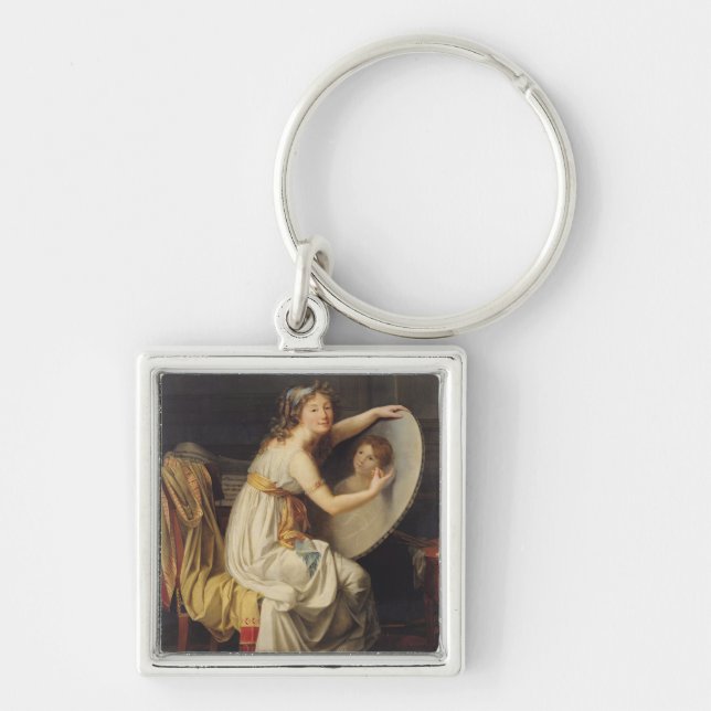 Porträtt av rosa Adelaide Ducreux Fyrkantig Silverfärgad Nyckelring (Framsidan)