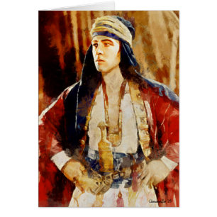 Porträtt av Rudolph Valentino som sheikhen Hälsningskort