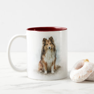Porträtt av Sable Shetland Sheepdog Två-Tonad Mugg