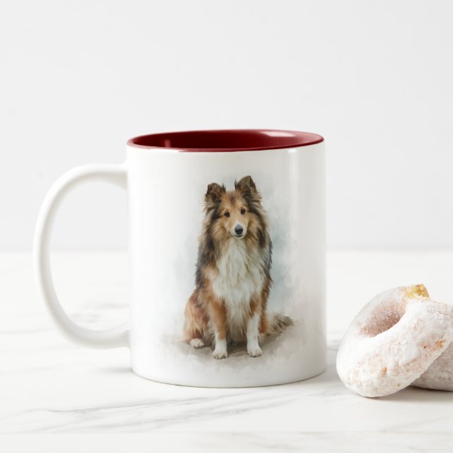 Porträtt av Sable Shetland Sheepdog Två-Tonad Mugg (Med munk)