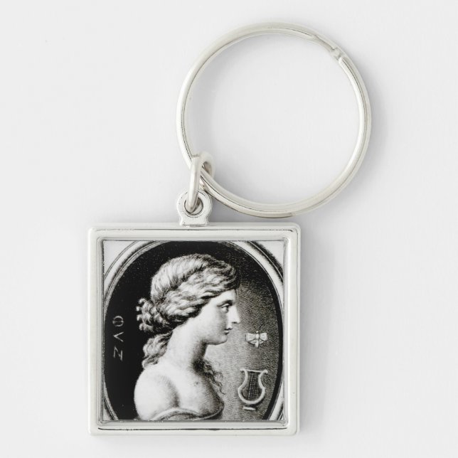 Porträtt av Sappho Fyrkantig Silverfärgad Nyckelring (Framsidan)